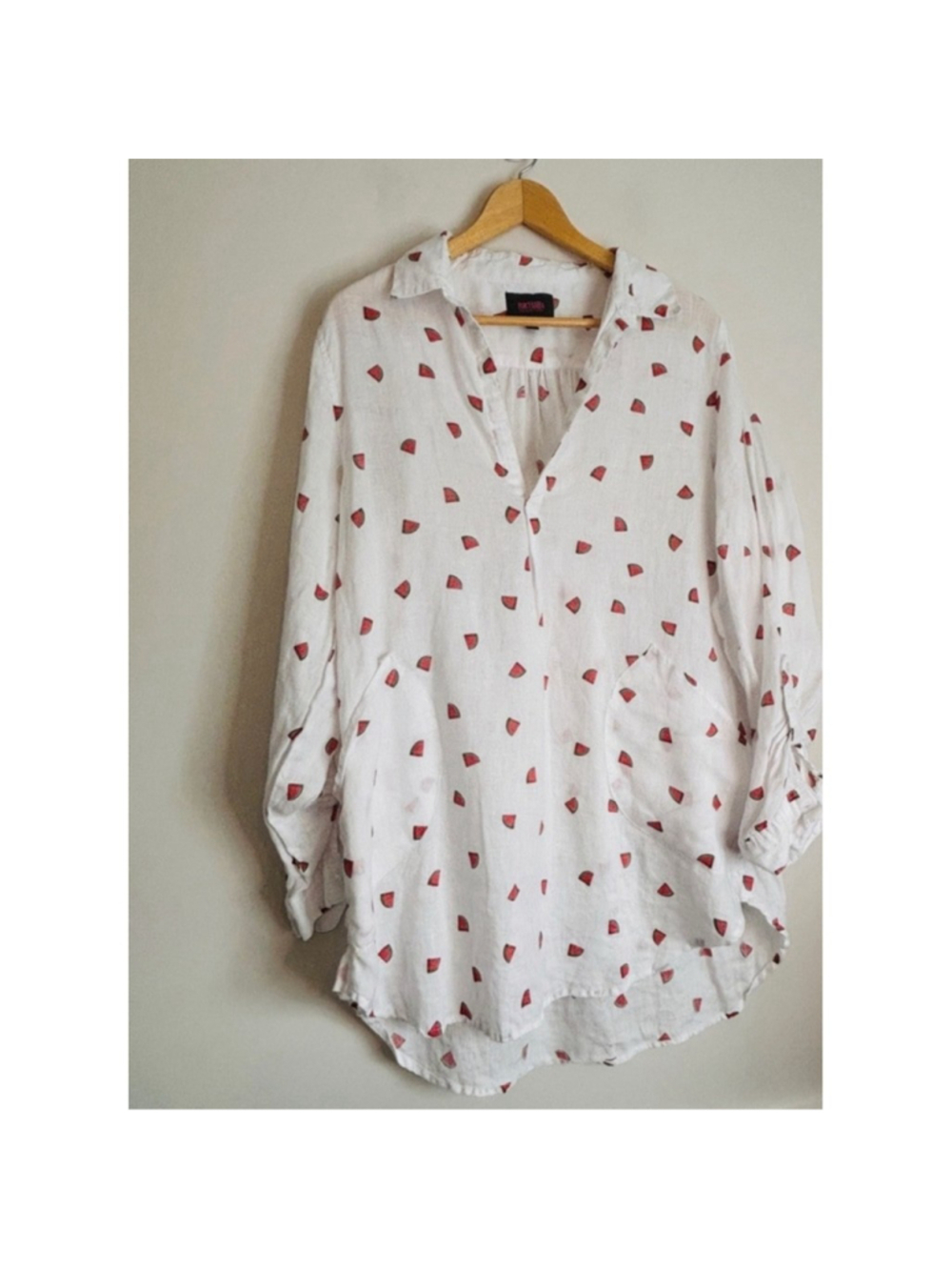 For Cynthia White Linen Watermelon Print Tunic Dress Large Beach Resort Travel